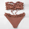Cute Pink Strapless Lace Solid Swimsuit Bikini Two Piece Metal Wire Women Swimwear Women's High Cut Bikini Set Strapless 2 Pieces Bathing Suit Swimsuit Push Up Summer Beachwear Bathing Suit by Stevvex