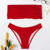 Cute Pink Strapless Lace Solid Swimsuit Bikini Two Piece Metal Wire Women Swimwear Women's High Cut Bikini Set Strapless 2 Pieces Bathing Suit Swimsuit Push Up Summer Beachwear Bathing Suit by Stevvex