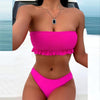 Cute Pink Strapless Lace Solid Swimsuit Bikini Two Piece Metal Wire Women Swimwear Women's High Cut Bikini Set Strapless 2 Pieces Bathing Suit Swimsuit Push Up Summer Beachwear Bathing Suit by Stevvex