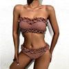 Cute Pink Strapless Lace Solid Swimsuit Bikini Two Piece Metal Wire Women Swimwear Women's High Cut Bikini Set Strapless 2 Pieces Bathing Suit Swimsuit Push Up Summer Beachwear Bathing Suit by Stevvex