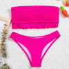 Cute Pink Strapless Lace Solid Swimsuit Bikini Two Piece Metal Wire Women Swimwear Women's High Cut Bikini Set Strapless 2 Pieces Bathing Suit Swimsuit Push Up Summer Beachwear Bathing Suit by Stevvex
