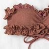 Cute Pink Strapless Lace Solid Swimsuit Bikini Two Piece Metal Wire Women Swimwear Women's High Cut Bikini Set Strapless 2 Pieces Bathing Suit Swimsuit Push Up Summer Beachwear Bathing Suit by Stevvex
