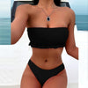 Cute Pink Strapless Lace Solid Swimsuit Bikini Two Piece Metal Wire Women Swimwear Women's High Cut Bikini Set Strapless 2 Pieces Bathing Suit Swimsuit Push Up Summer Beachwear Bathing Suit by Stevvex