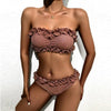 Cute Pink Strapless Lace Solid Swimsuit Bikini Two Piece Metal Wire Women Swimwear Women's High Cut Bikini Set Strapless 2 Pieces Bathing Suit Swimsuit Push Up Summer Beachwear Bathing Suit by Stevvex