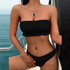 Cute Pink Strapless Lace Solid Swimsuit Bikini Two Piece Metal Wire Women Swimwear Women's High Cut Bikini Set Strapless 2 Pieces Bathing Suit Swimsuit Push Up Summer Beachwear Bathing Suit by Stevvex