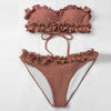 Cute Pink Strapless Lace Solid Swimsuit Bikini Two Piece Metal Wire Women Swimwear Women's High Cut Bikini Set Strapless 2 Pieces Bathing Suit Swimsuit Push Up Summer Beachwear Bathing Suit by Stevvex