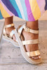 Cute Summer Women Golden Sandals Platform Heels Cross Strap Ankle Lace Beach Party Shoes Open Toe Ankle Platform Strap Casual Shoes Platform Wrap Rubber Sole Flat Sandal by Stevvex