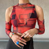 Cute women off shoulder Print Mesh long sleeve see through t - Shirt crop top Streetwear cute summer tops by Stevvex