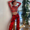 Cute women off shoulder Print Mesh long sleeve see through t - Shirt crop top Streetwear cute summer tops by Stevvex