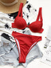 Cute Women Swimwear Pure Color Bikinis Swimsuit Women High Waist String Solid Color 2 Piece Bathing Suits Summer High Cut Push Up Bathing Suit High Waist Beach Wear Breathable Bikini by Stevvex
