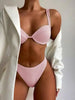 Cute Women Swimwear Pure Color Bikinis Swimsuit Women High Waist String Solid Color 2 Piece Bathing Suits Summer High Cut Push Up Bathing Suit High Waist Beach Wear Breathable Bikini by Stevvex