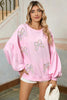 Light Pink Sweet Bow Lantern Sleeve Oversized Pullover Sweatshirt by Wild and Free Boutique