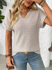 Striped Notched Short Sleeve T-Shirt