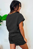 Black Trendy Texture Sequin Baseball Graphic Short 2pcs Set by Wild and Free Boutique