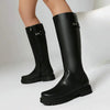 Women’s Retro British-Style Riding Boots – Leather Belt Buckle Knee Boots by FitiqueFit