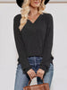 Ribbed Knit V-Neck Long Sleeve T-Shirt by Simply Love