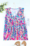 Multicolor Abstract Print Boho Flounce Hem Sleeveless Shirt