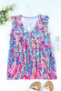 Multicolor Abstract Print Boho Flounce Hem Sleeveless Shirt