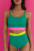 Sea Green Contrast Trim Colorblock Patchwork High Waisted Bikini by Wild and Free Boutique