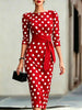 Women's Retro Polka-Dot Bodycon Midi Dress – Belted Cross-Tie by FitiqueFit