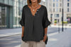 Women's Cotton Linen V-Neck Button-Up Shirt by FitiqueFit