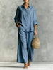 Cotton-Linen Shirt & Wide-Leg Pants Suit – 6 Colors, S–5XL by FitiqueFit