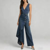Women’s Western-Style V-Neck Asymmetrical Denim Jumpsuit by FitiqueFit