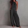 Women's Sleeveless Open-Back Wide-Leg Pleated Jumpsuit by FitiqueFit
