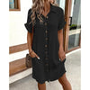 Women's Cotton Linen Shirt Dress – V-Neck Button-Front A-Line Dress by FitiqueFit