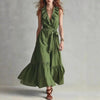 Women's V-Neck Sleeveless Lace-Up Panelled Maxi Dress – Wide Flare by FitiqueFit