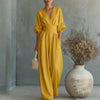Women's V-Neck Wide-Leg Jumpsuit – High Waist Pleated Elegant 11 Colors S–5XL by FitiqueFit