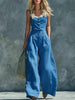Women's Retro Button-Front High-Waist Wide-Leg Jumpsuit by FitiqueFit