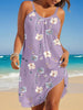 Plus Size Floral Print Halter Dress, Spring Summer Casual Pleated Sleeveless Round Neck Dress