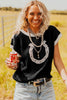Black Horse Shoe Pattern Contrast Trim Short Sleeve Sweater by Wild and Free Boutique