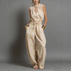 Women's Sleeveless High-Waist Wide-Leg Pleated Jumpsuit by FitiqueFit