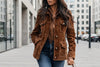 Women’s Retro Suede Multi-Pocket Short Jacket by FitiqueFit