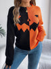 Women’s Spooky Pumpkin Contrast Long-Sleeve Pullover Sweater by FitiqueFit