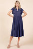 Ruffle Sleeve Collared V Neck Tiered Midi Dress For Women – Fluttering, Feminine and Polished Midi Dress with Layered Details For Any Occasion by Stevvex