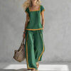 Solid Color Shirt & Wide-Leg Trousers Two-Piece Set by FitiqueFit