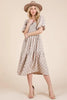 New Floral Embroidered Smocked Puff Sleeve Tiered Midi Dress For Women Elegant,Charming and Feminine Floral Embroidered Midi Dress with Puff Sleeves and Tiered Design by Stevvex