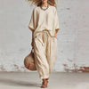 Women's Solid Color Loose Casual Set – T-Shirt & Ankle Pants by FitiqueFit