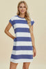 Full Size Striped Round Neck Cap Sleeve Mini Dress For Women – Striped Mini Dress, Full-Size Round Neck Dress, Comfortable Cap Sleeve Dress, Chic Striped Dress, Flattering Mini Dress, Casual Everyday Dress, Versatile Striped Dress by Stevvex