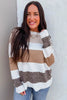 Brown Mixed Texture Knit Striped Colorblock Loose Sweater by Wild and Free Boutique