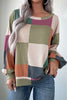 Green Checkered Print Textured Knit Long Sleeve Loose Top by Wild and Free Boutique