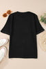 Bright Pink Ribbed Splicing Sleeve Round Neck T-shirt