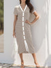 Contrast Striped V-Neck Short Sleeve Midi Dress