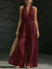 Women’s V-Neck Halter Neck Wide-Leg Jumpsuit by FitiqueFit