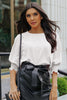 White Plain & Casual Shirred Cuffs Half Sleeve Top