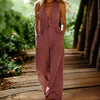 Women's V-Neck Sleeveless Wide-Leg Jumpsuit With Pockets by FitiqueFit