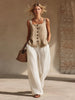 Women's Front-Button Cardigan Sleeveless Top & Long Pants Set by FitiqueFit